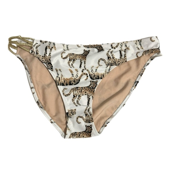 New AE AERIE Big Cats Bikini Bottom Metallic Gold Knot Accent Size M Swim Bottom - Picture 3 of 10